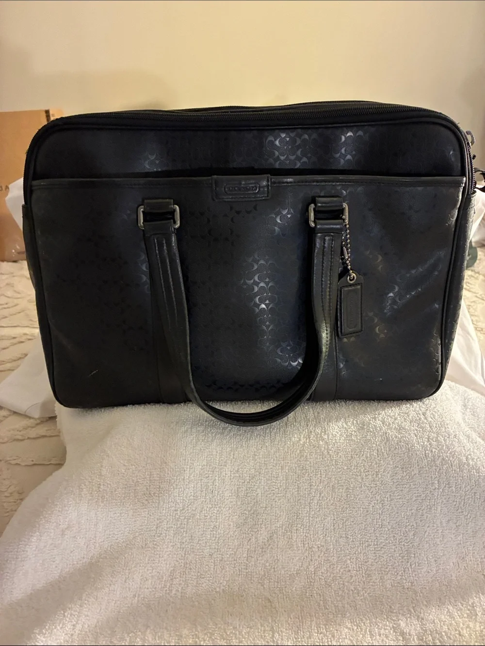 Coach Black micro-monogram Signature Laptop PVC LeatherBriefcase Bz.model:F70766